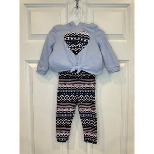 Baby Girl Carter's Blue Heart Hoodie‎ Tie Front Leggings Set Size 18 Months